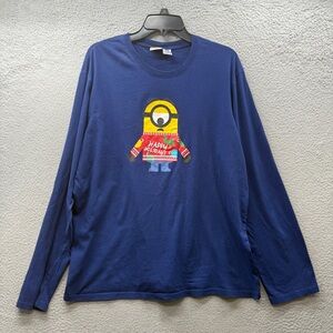 Despicable Me Minions Happy Holidays T-Shirt Size 8 Navy Blue Long Sleeve
